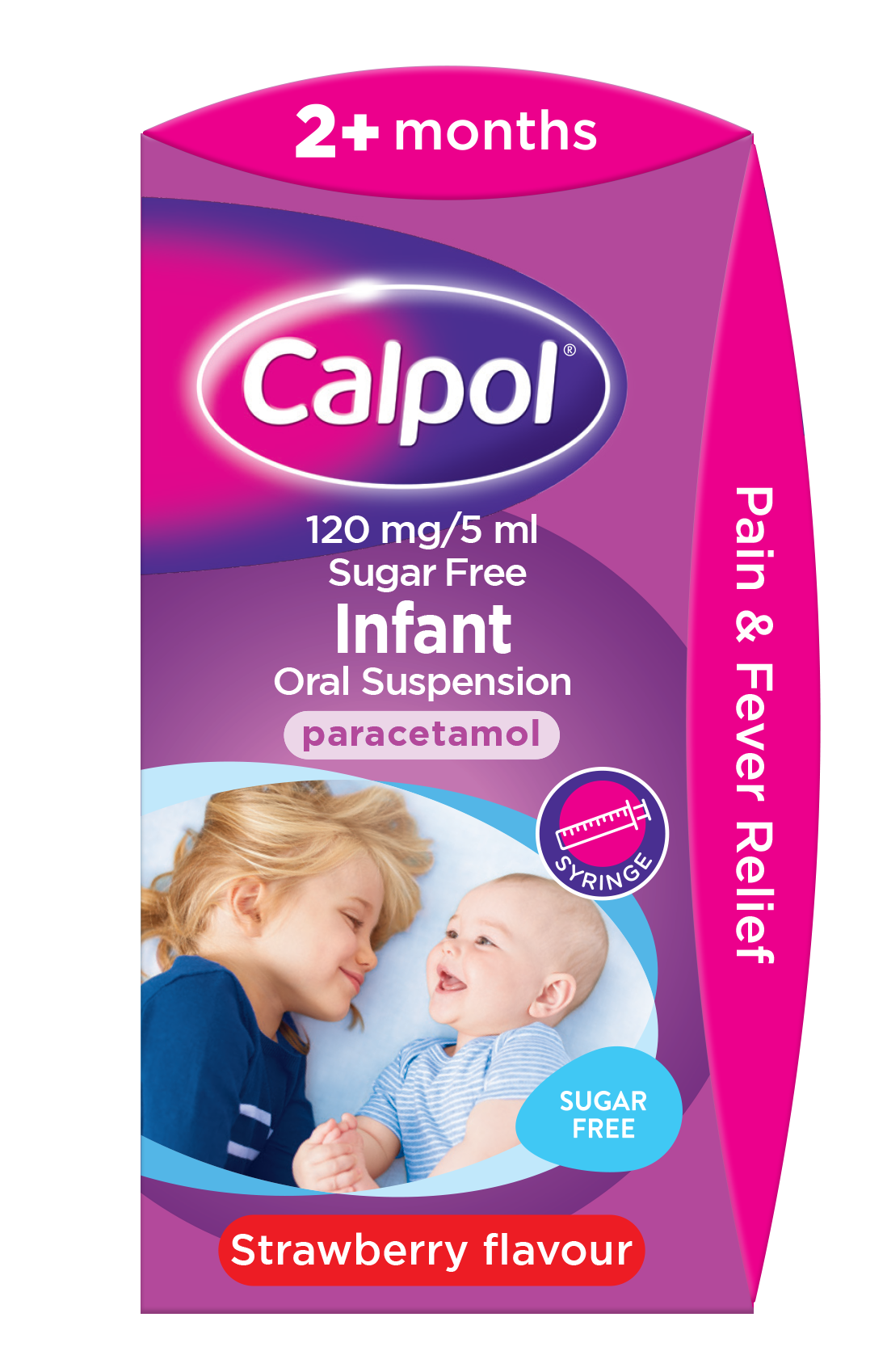 CALPOL 2+ months Oral Suspension - 60ml Strawberry (Syringe/Sugar-free)