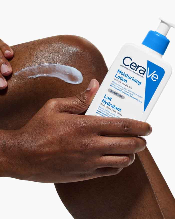 CeraVe moisturizing lotion being applied to a person's skin