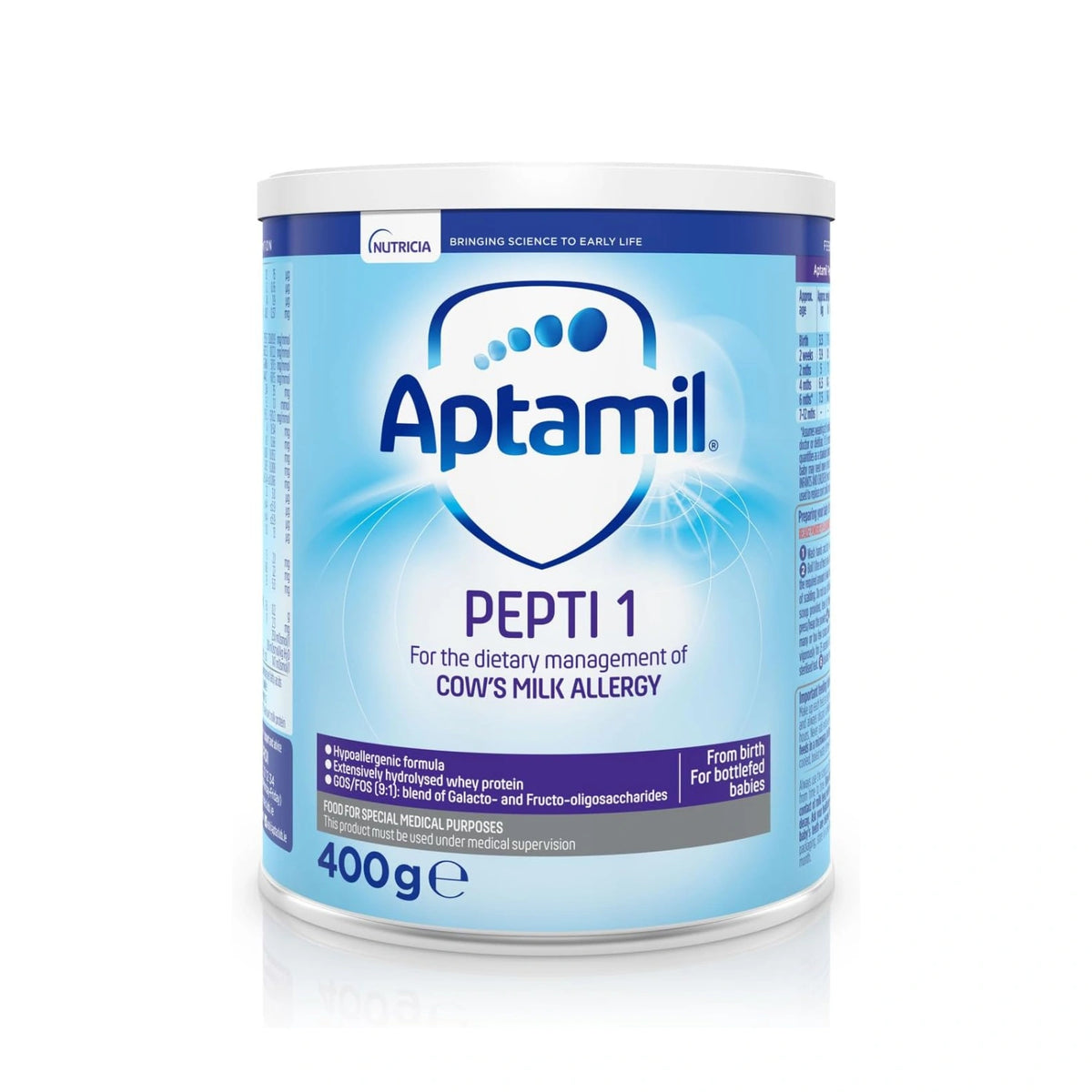 Aptamil Pepti 1 400g product tin on white background