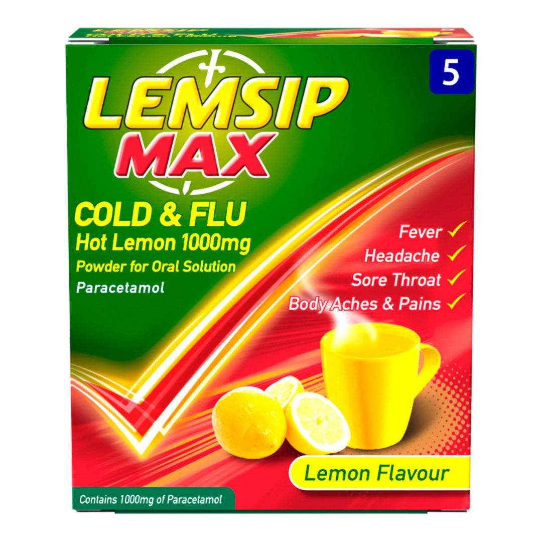 LEMSIP Max Cold & Flu Hot Lemon 1000mg - 5 Sachets