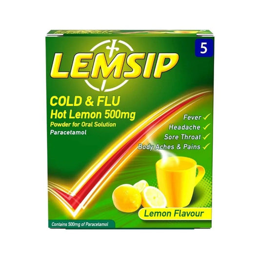 LEMSIP Cold & Flu Hot Lemon 500mg Powder for Oral Solution - 5 Sachets