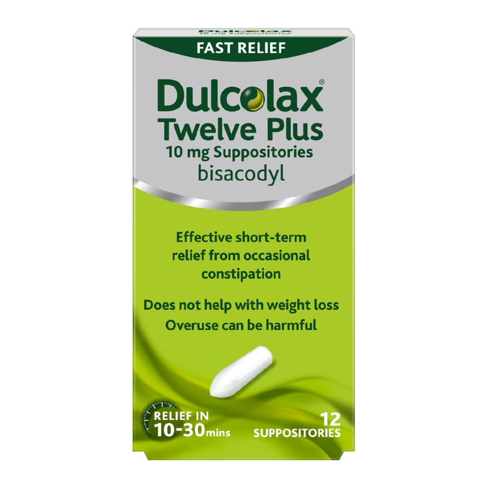 DULCOLAX Twelve Plus 10mg Suppositories - 12 Pack