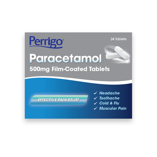 PERRIGO Paracetamol 500mg Film-Coated Tablets - 24 Pack