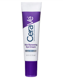 CeraVe Skin Renewing Eye Cream tube on a white background. 15ml purple and white tube.