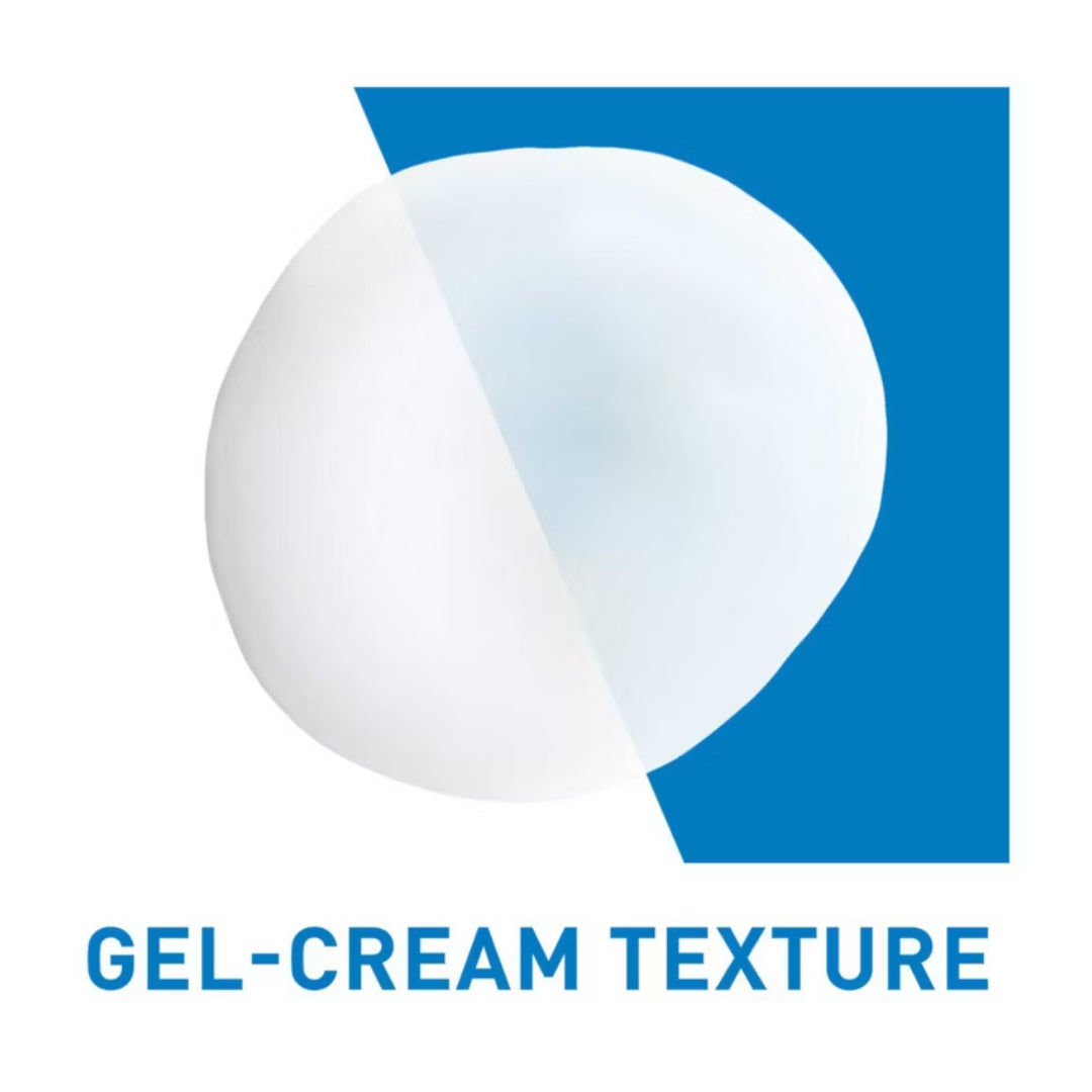 Image of a blob of white gel cream on a blue and white background