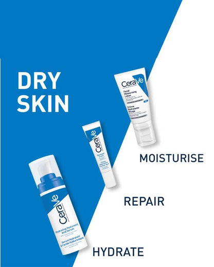 CeraVe skincare products with text on a blue and white background