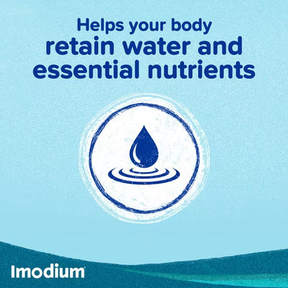 Imodium helps your body retain water and essential nutrients during diarrhoea