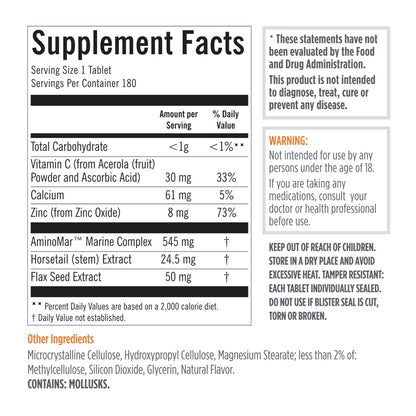 Supplement facts label with detailed nutritional information on a white background