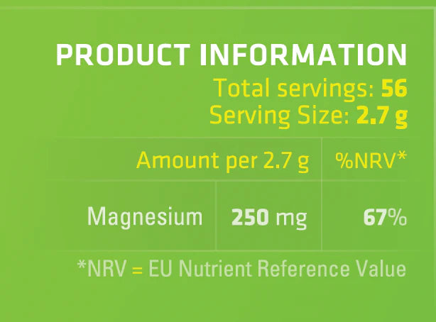 Product information label with magnesium content on a green background