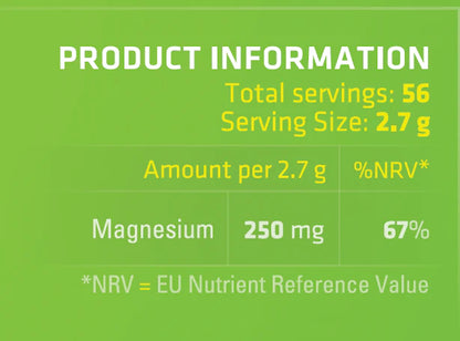 Product information label with magnesium content on a green background