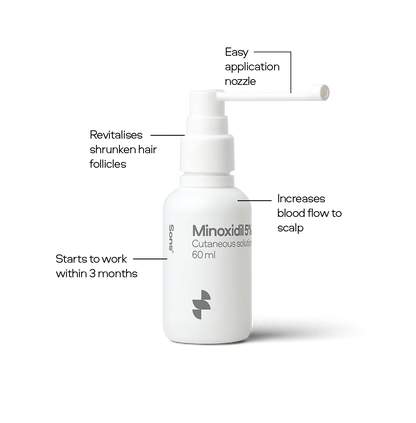 White bottle with text highlighting features on a white background