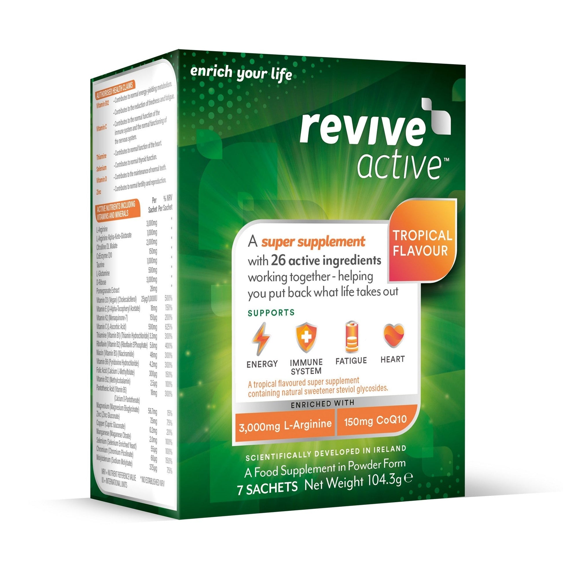 Image of Revive Active box showing side of the box with ingredients list.