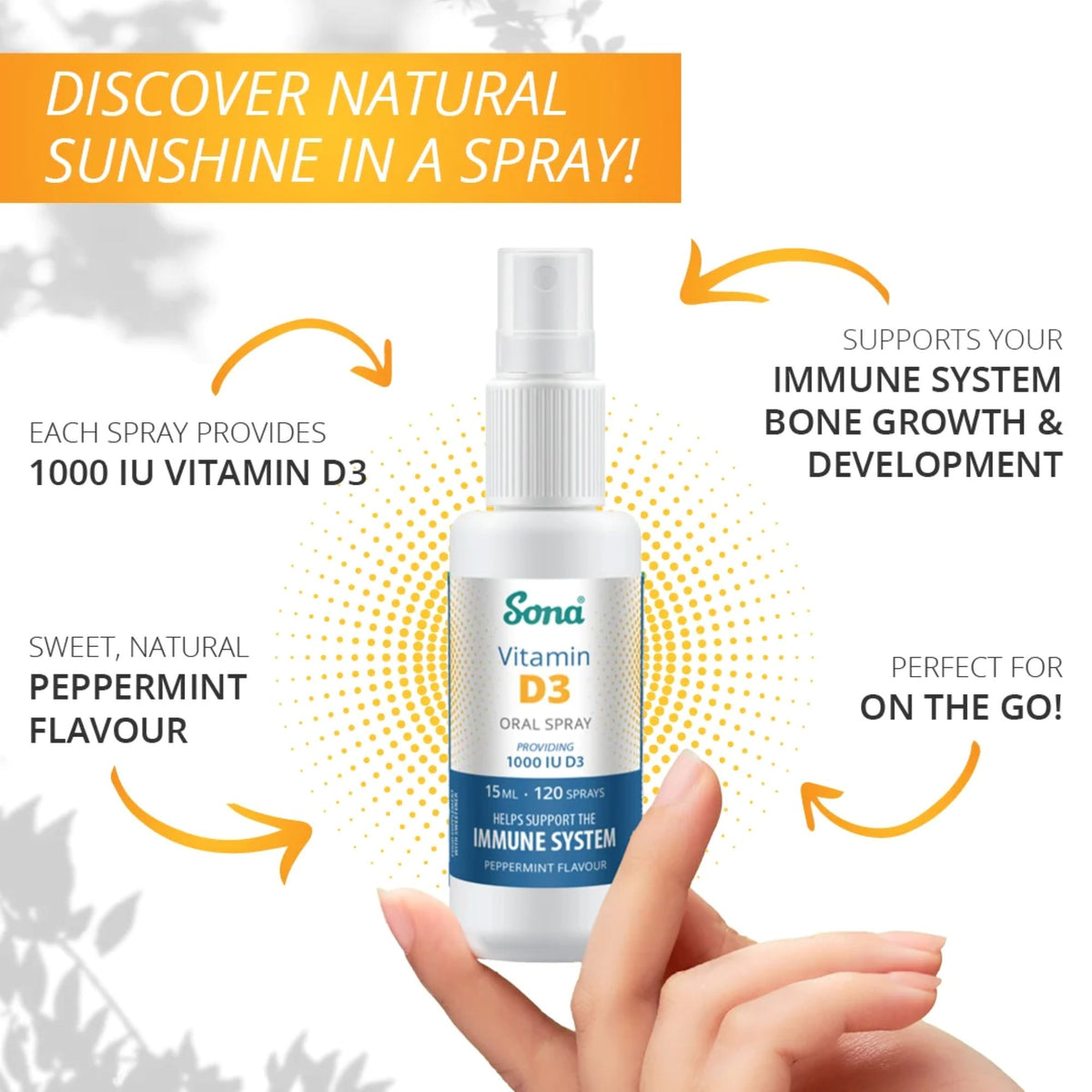 Sona Vitamin D3 Oral Spray 15ml - 1000iu D3