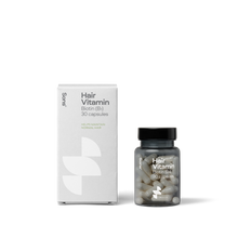 Image of Sons Biotin Caps in grey box with dark grey translucent bottle of white capsules 