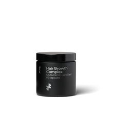 Black container of Hair Growth Complex on a white background