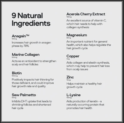 List of natural ingredients with their benefits on a white background