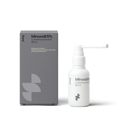 Sons Minoxidil 5% cutaneous solution bottle and packaging on a white background