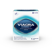 Viagra Connect 50 mg orodispersible films box, containing 8 films, shown on a plain white background.