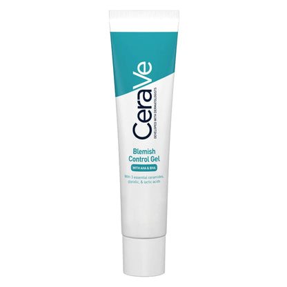 A tube of CeraVe Blemish Control Gel, which is a facial moisturiser for blemish-prone skin.