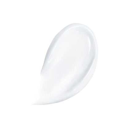Image of white lotion smeared on a white background to demonstrate the texture of CeraVe Moisturising Lotion.