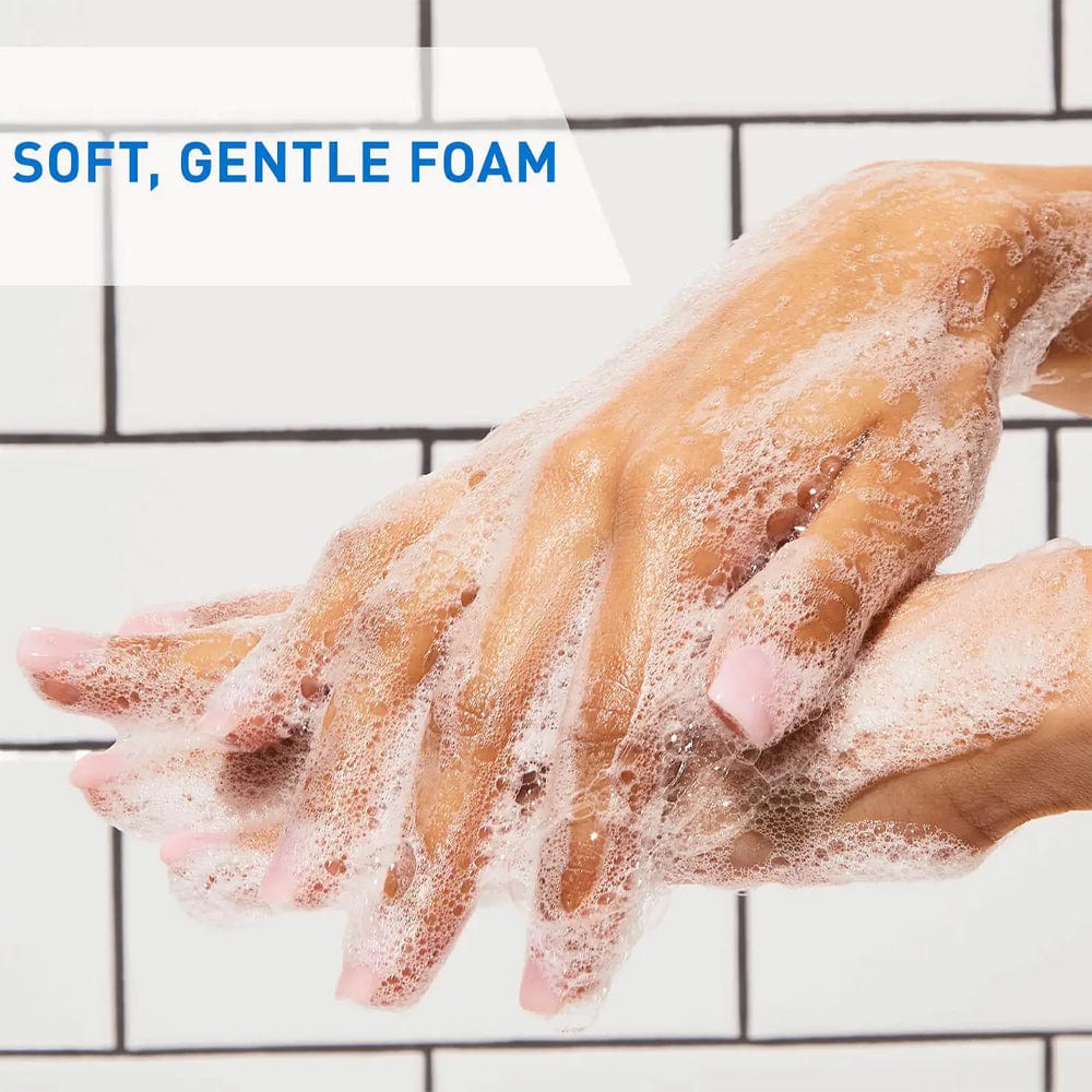Image of lather on a pair of hands showing a soft and gentle foam