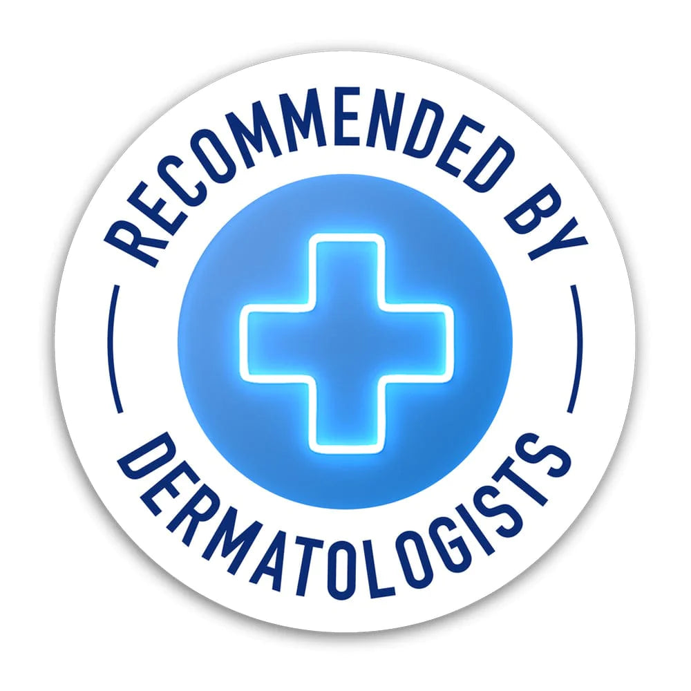 Neon Blue Cross Circle Logo Dermatologist recommended