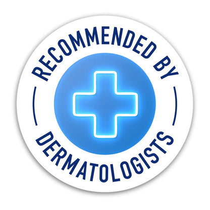 Neon Blue Cross Circle Logo Dermatologist recommended