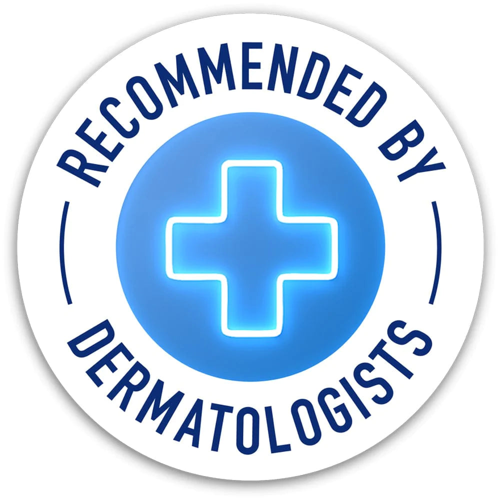 Blue Cross Highlighted encircled with  recommended by dermatologists showing CeraVe products are backed by dermatologists.