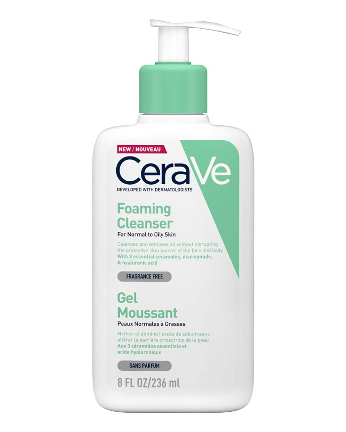 CeraVe foaming cleanser bottle on a white background