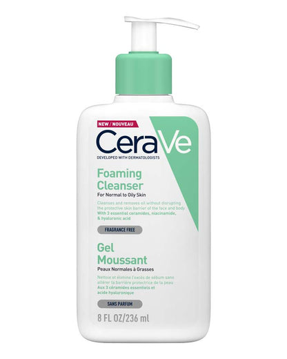 CeraVe foaming cleanser bottle on a white background