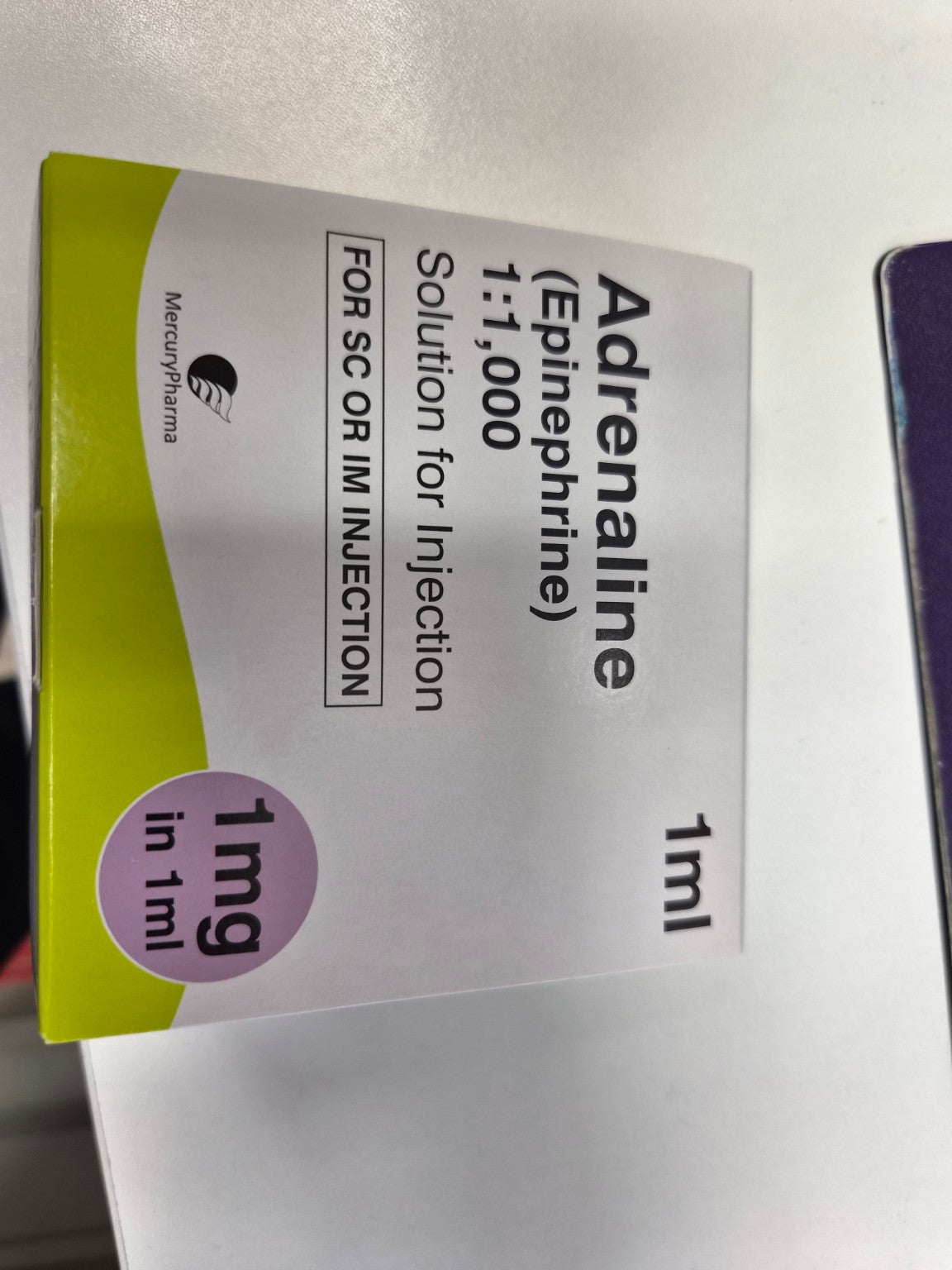MercuryPharma adrenaline (epinephrine) 1:1,000, 1 mg in 1 ml injection box