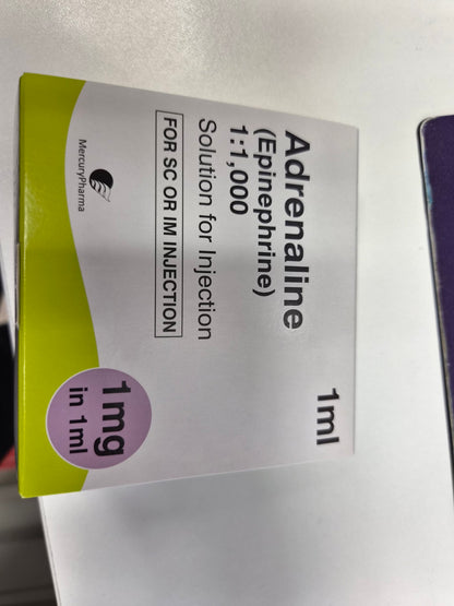 MercuryPharma adrenaline (epinephrine) 1:1,000, 1 mg in 1 ml injection box