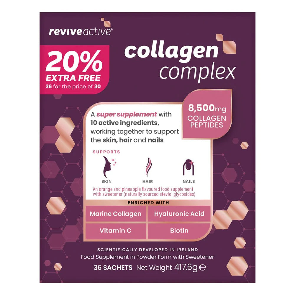 Revive Active collagen complex supplement packaging on a white background